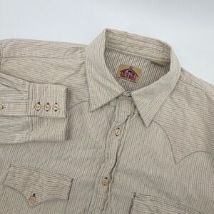 Vintage Barn Fly Western Shirt Mens Medium‎ Beige Blue Striped L/S Button Down